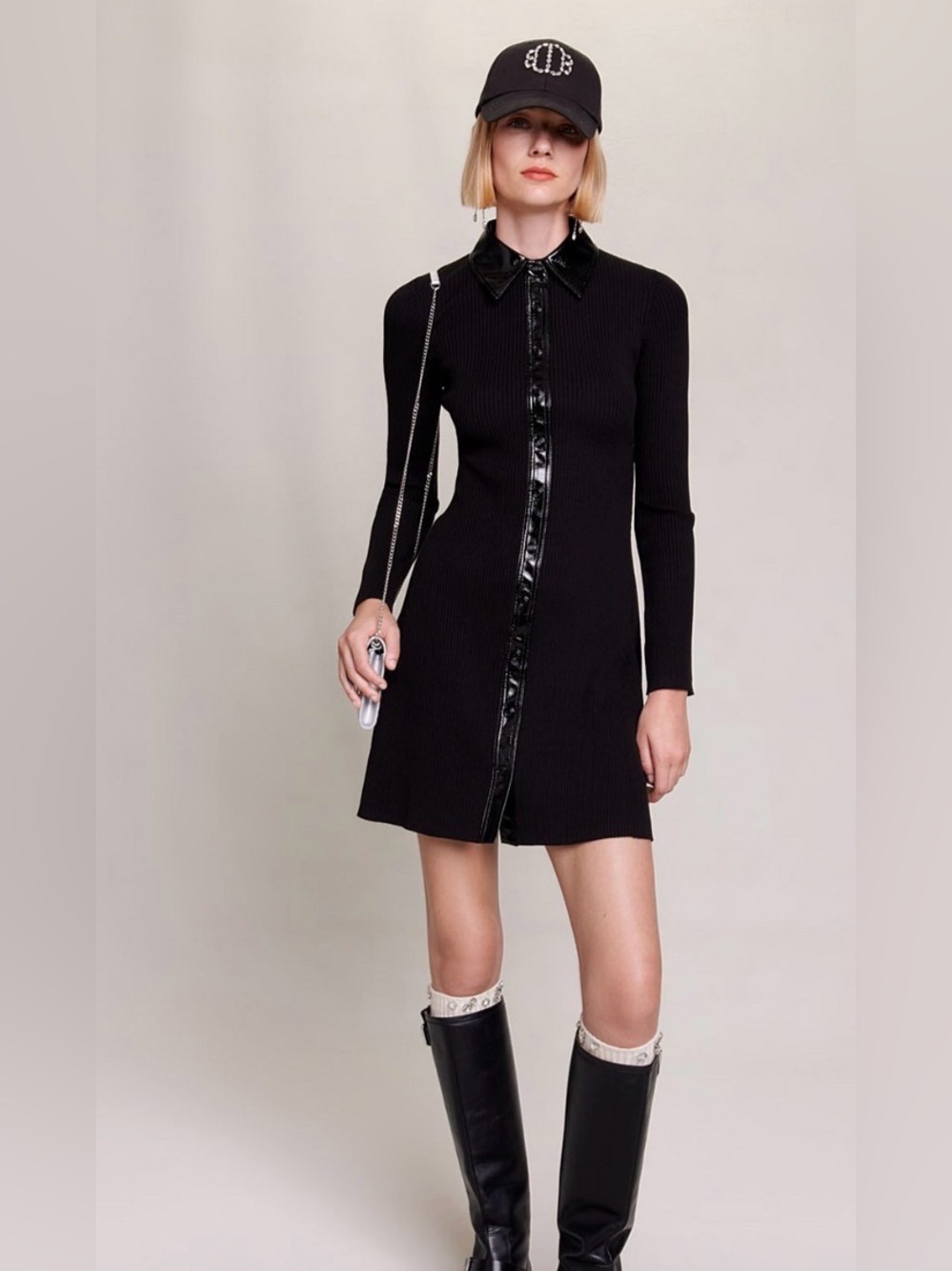 Maje ROSANIA DRESS Black Long-Sleeve Shirt Dress size 36 EU or US size small